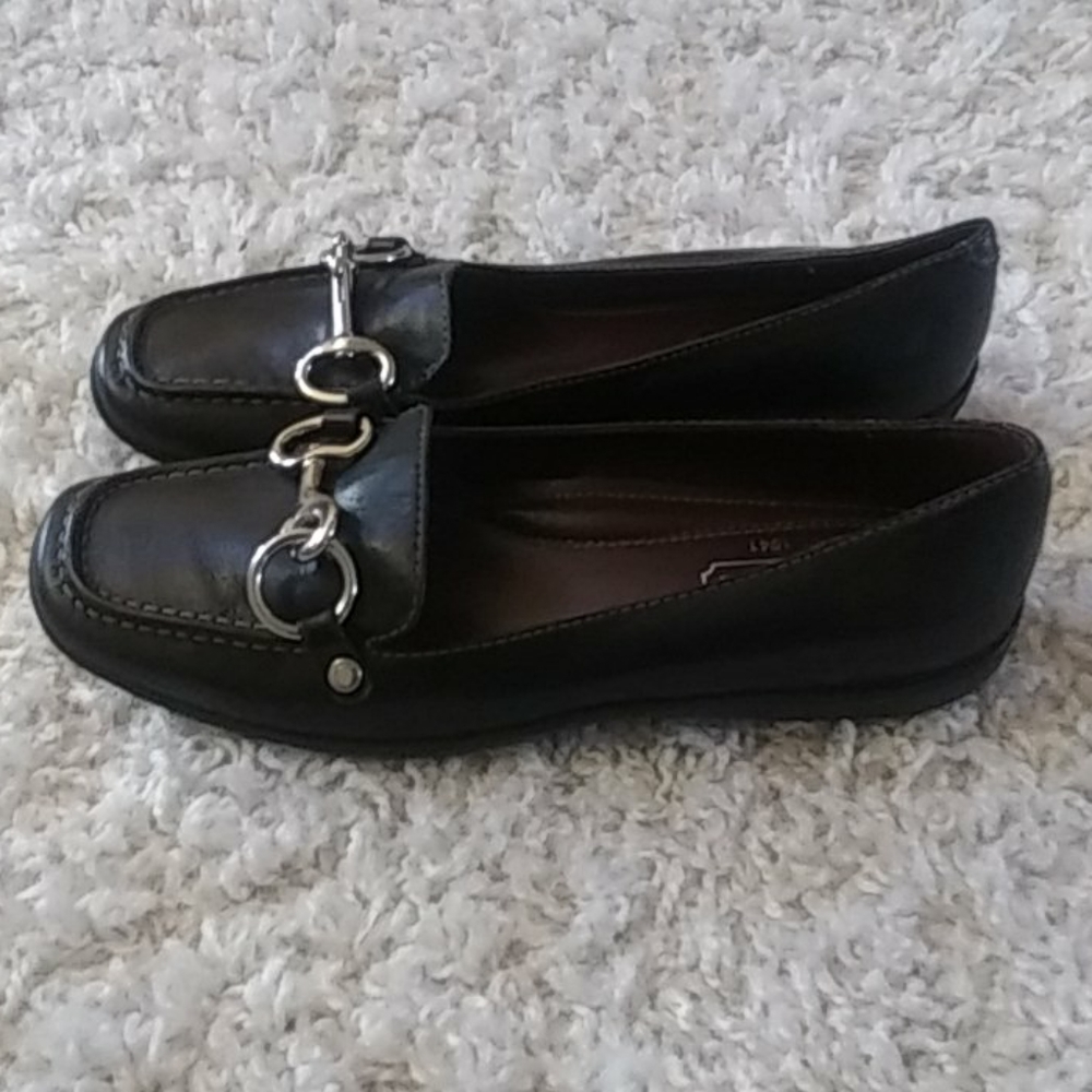 Coach Black Leather Loafers with Silver Accents